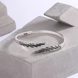 Retro Thai Silver Feather Simple Fashionable 925 Sterling Silver Personalized Design Wings Ins Trendy Opening Bracelets SL102