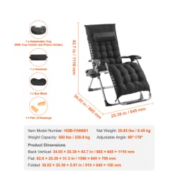 SucceBuy Zero Gravity Chair Zero Gravity Recliner Lounge Chair Adjustable Anti Gravity Chair with Cushion Footrest & Cupholder