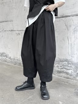 [EAM] High Elastic Waist Black Pleated Long Wide Leg Pants New Loose Fit Trousers Women Fashion Tide Spring Autumn 2026 1DF9659