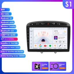 Hizpo 9inch 2Din Wireless CarPlay Android Auto Car Radio for 308 308S 408 2012 - 2020 Headunit DSP RDS BT 4G GPS Navi 360° CAM
