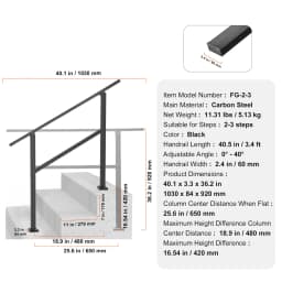 SucceBuy Outdoor Handrails for Steps 4-5step Stair Rail Kit Black Square Tube w/ Horizontal Bar Carbon Steel Support for Seniors