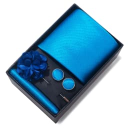 2025 New Design Brand 8 cm Blue Striped Tie Handkerchief Cufflink Brooch Set Man Gift Box Wedding Gift Fit Formal Party