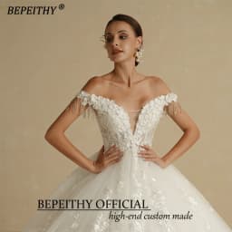 BEPEITHY Customized Off Shoulder Sleeveless Flore Princess Wedding Gown 2026 For Women Plus Size V Neck Lace Bridal Dresses