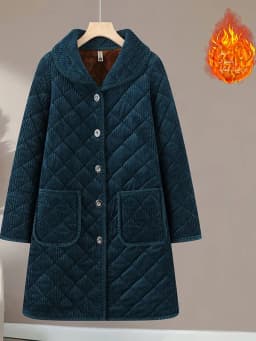 Thickened Cotton Padded Coat for Middle-Aged And Elderly Women Casual Style Warm Polyester Fiber Flip Collar Medium-Length