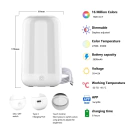 Smart Touch LED Night Light RGB CCT Dimmable Desk Light 3600mAh Battery Rechargeable Bedside Table Lamp for Bedroom Decoration