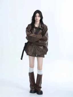 2026 New Brown Locomotive PU Leather Jacket For Women Autumn American Retro Loose Jacket Trend Brown Leather Jacke Women Trend