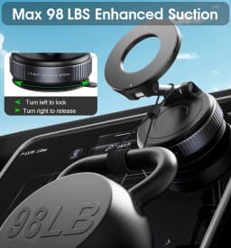 Vacuum Suction Magnetic Car Phone Holder 360° Rotatable Foldable Adjustable Arm Dashboard Navigation Mount for All Smartphones