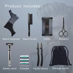 Gracemen Beard Template Kit - 11 in 1 Grooming Suit for Men - Beard Stencil & Brush & Comb & Razor & Scissors with Storage Bag