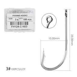 100pcs Silver Hooks High Carbon Steel Big Long Shank Fishing Hooks Sea Pint Hook Fishhook Set with Eyes Barb Fishing Accessories