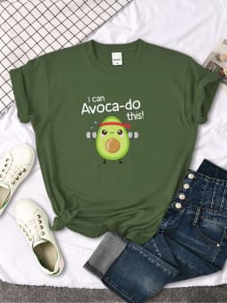 female T shirt Avocado for arm exercise I CAN DO THIS letter print topS women oversize kawaii Soft O-neck lady cozy slim clothes