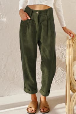 Women's 2025 Fall Corduroy Pants - High Waist Relaxed Straight Leg Trousers, Solid Color Casual Lounge Pants
