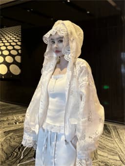 Unique Beautiful Korean Style Pink Lace Splicing Hat Jacket Women's Spring Summer New Arrival Lightweight Polyester Fiber