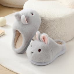 ZUOFU Cute Bunny Rabbit Fluffy Plush Slippers For Women Men Autumn Winter Non-Slip EVA Sole Indoor Warm Home Slippers