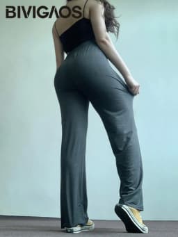 Women Spring Summer Thin Modal Wide Leg Pants Elastic Drawstring Stretch Drape Gray High Waist Casual Pants Dance Fitness Pants