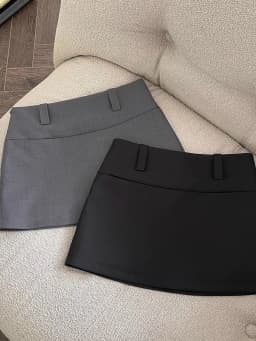 Black Suit Style Skirt Korean A-Line Wrap around Skirt Grey Short Skirt for Women Spring Summer Casual Polyester Fiber