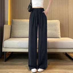 Ice Silk Dyed Wide Leg Pants Casual Summer Thin Straight Cool Pants High Waist Nine Points Korean Style Polyester Fiber