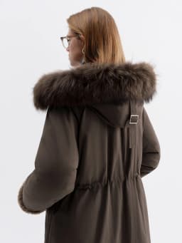 FSLE Women's Fur-Lined Down Parka Jacket with Wool Blending Mid-Length Winter for 2025 Winter New Arrival Long Hooded Jacket