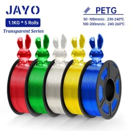 JAYO 5Rolls PETG Filament 1.75MM 1.1KG/Roll 3D Printer Filament PETG High Toughness for FDM 3D Printing Material