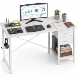 MCQ 47 Inch Standing Office Computer Desk with Drawers and Side Hook Ergonomic Gaming Desk With Storage X‑Frame Stability For Home Office Small Space