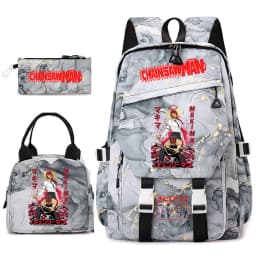 Chainsaw Man Anime Print Student Backpack Set for Girls with Lunch Bag Pencil Case School Daily Use