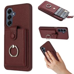 Luxury Card Slot Ring Holder Leather Phone Case For Samsung S25 S24 S26 Ultra S23 S22 S21 Plus FE A55 A36 A16 Shockproof Cover