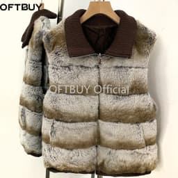 OFTBUY Knit Collar Zip Up Two Sides Wear Fur Waist Coat Women Reversible Real Rabbit Fur Vest New Winter Fur Clothing Female
