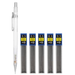 Transparent Mechanical Pencil Set 0.3, 0.5, 0.7 0.9mm with HB Lead Refills for Sketching Art Drawing Painting Automatic Pencils