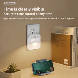 EU Standard Socket Human Sensing Light LED Corridor Sensing Night Light Unlimited Dimming Tri Color Switching with Clock Display