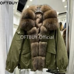 OFTBUY Real Suede Jacket Winter Warm Button Thick Padded Fashion Loose Outerwear Women Luxury Fox Fur Collar Duck Down Parka