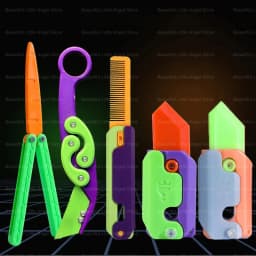 New 3D Mini Butterfly Knife Printing Gravity Knife Cub Jumping Small Radish Knife Mini Model Pendant Push Card Decompression Toy