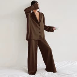 Two Pieces Women Pajama Sets Single Breasted Blouses Lounge Full Sleeve Spliced Straight Pants Casual Solid Lady Sleepwear