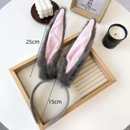 1PCFurry Bunny Ears Headband, Grey&Pink Plush Rabbit Ear Hair Hoop, Cosplay Costume Accessory For Halloween Party Hair For Women
