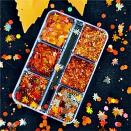 6grids Holographic Red Maple Leaves Nail Glitter Sequins Shiny Mix Laser Gold Hexagon Nail Flakes 3D Maple Leaf Nail Decorations