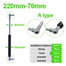 2PC 18*8 Rod Gas Spring Folding Hinge Stroke 50-500N Force Lift Support Hole Center Distance 200-300mm Stroke Distance 60-110mm