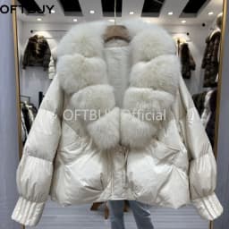 OFTBUY Women's Winter Down Jacket Big Natural Fur Collar Duck Down Jacket Women Short Thick Loose Coat with Fur for Female