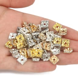50pcs Square Rhinestone Crystal Spacer Beads 6 8mm Silver Plated Rondelle Loose Beads for DIY Bracelets Jewelry Making Crafts
