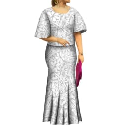 2022 Fall New Style Samoan Puletasi Batwing Sleeve Polynesian Tribal Mermaid Maxi Skirt Dress Women Pacific Island Art Ptaha