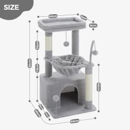 4-in-1 Cat Tree with Large Cat Condo, Sisal Scratching Post, Deep Hammock, Cozy Top Perch, Small Cat Tower for Indoor, Cat Toys