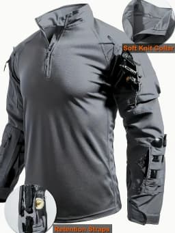 Men Outdoor Tactical Shirts Solid Training Long-Sleeve T-Shirt Tops Wear-Resistant Hunting Shirt Multi-Pocket Adventure Workwear
