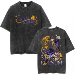 Vintage Washed Anime Jojo Bizarre Adventure T-shirt Giorno Giovanna Manga Graphic T-shirts Men's Clothing Cotton Casual T shirts