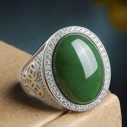 Top Grade Jade Green Oval Ring For Men Jewelry 925 Silver Male Wedding Ring With Shining Stones Hollow Coin Finger Accessories