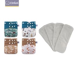 Elinfant 4 diapers with 4 absorbents gray mesh cloth inner one size baby for 3-15kg washable eco-friendly baby cloth diaper