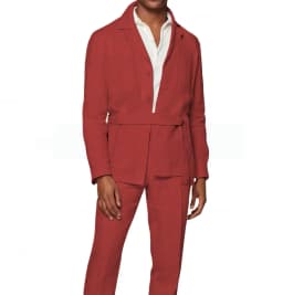 New 2 Pieces Linen Men's Suits With Belt Tuxedo Summer Casual Style Groomsmen For Wedding(Blazer+Pants)