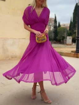 Elegant Off Shoulder Chiffon Maxi Dress Women's Solid V Neck Short Sleeve Floral Print Mesh Slim Wedding Guest Party Long Dress