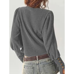 Women Autumn Winter Waffle Knit Sweatshirt Solid Long Sleeve Button Cuff Cropped Top Vintage Loose Casual Warm Pullover Blouse