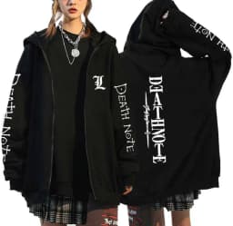 Japan Anime Death Note Zip Up Hoodies Gothic Men's Cartoon Misa Amane L Ryuk-Graphic Streetwear Black Fleece Zipper Jacket Coats