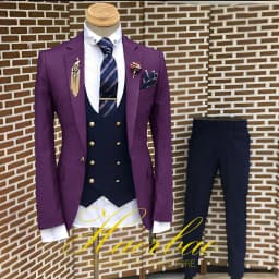 Men's Suit Business Jacket Dark Gray Jacket Navy Blue Vest Pants 3-Piece Set Slim Fit Wedding Tuxedo for Men