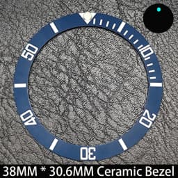 Sloping 38mm * 30.6mm Ceramic/Aluminum Blue Luminous Bezel GMT and Diving Watch Insert Fit for 40mm Watch Case Replacement Watch