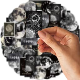 50pcs (25x2) of Black Moon and Lunar Eclipse Scene Stickers for Photo Album, Notebook, Water Bottle and Suitcase Stickers