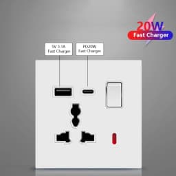 UK Standard Power Socket 13A Quick charge Plug 20W Smart Type-C Wall Outlet,220V Electrical Universal Wall Light 2way Switch